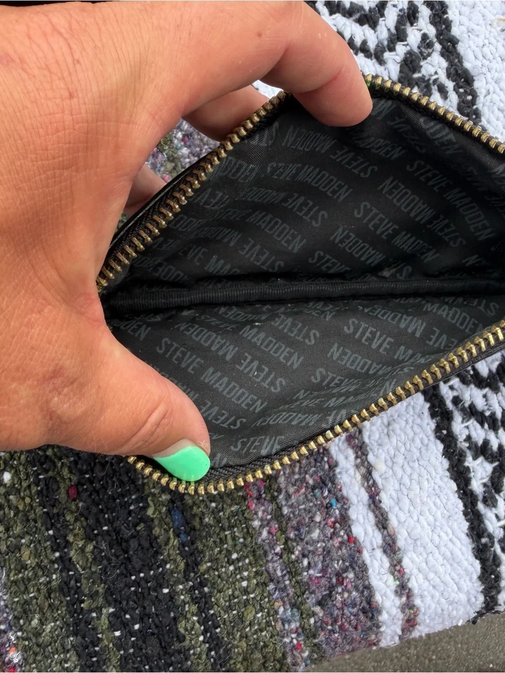 Steve Madden Black Cosmetic Zip Pouch with Gold-Tone Zipper